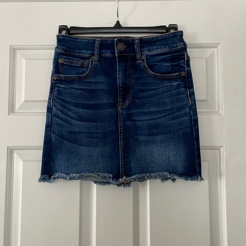 american eagle hi-rise mini jean skirt